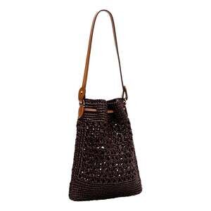 Miu Miu Woven Raffia Mini Bucket Bag in Chocolate